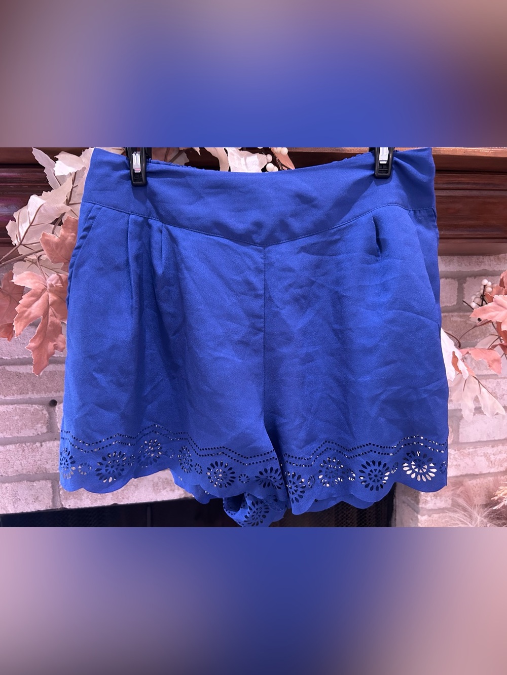 Flying Tomato Royal Blue Laser-Cut Scalloped Hem High Waist Shorts EUC